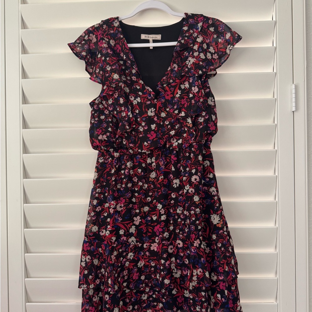 BCBGeneration Floral Mini Dress - Black and Pink